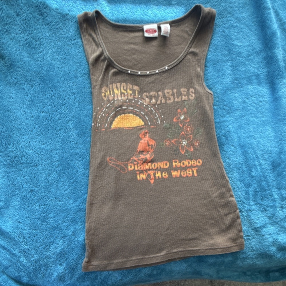 Canyon River Blues Girls Brown Graphic Studded Western Tank Top L/G 11-13 Cotton